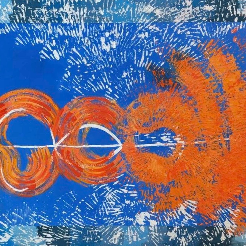 Abstract Blue and Orange Painting on Canvas 18" x 22"